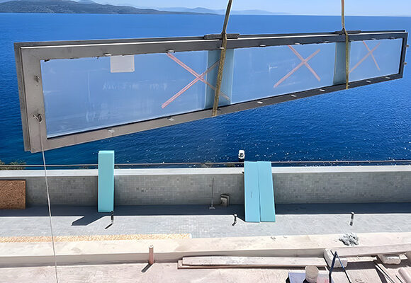 Underwater window for private pool on Corfu